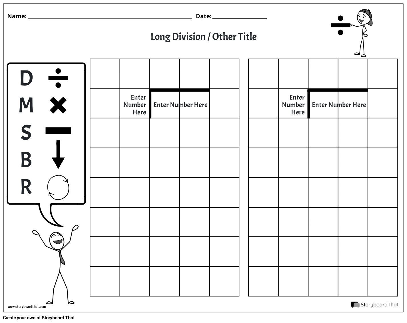 Storyboard That Free Long Division Worksheet Templates