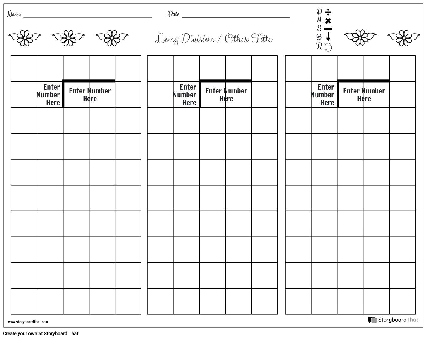 Storyboard That Free Long Division Worksheet Templates