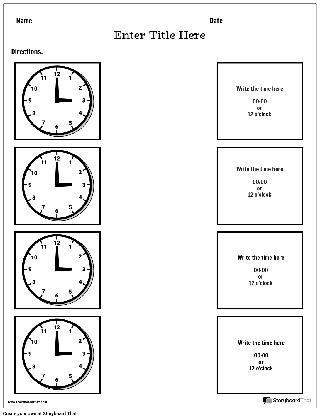 Storyboard That Telling Time Worksheet Creator
