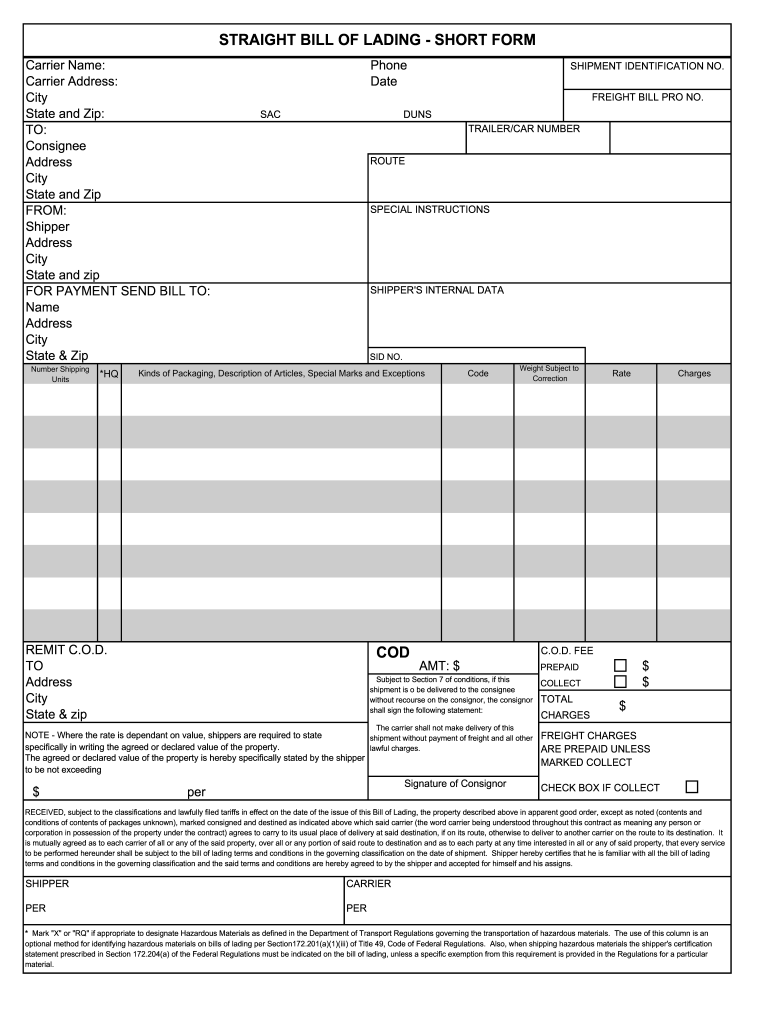 Blank Printable Bol Trucking