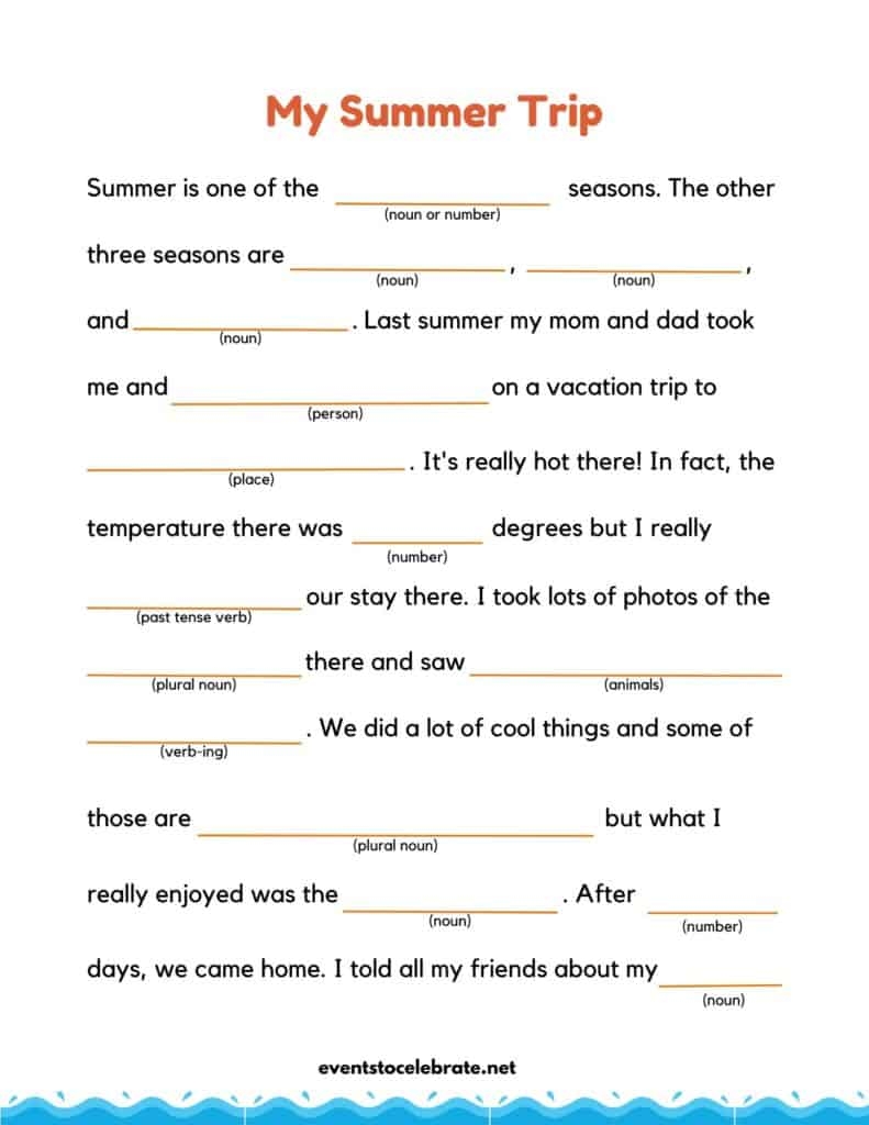 Summer Vacation Mad Libs Grab The Giggles Party Ideas For 