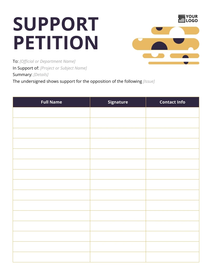 Support Petition Form Template Venngage