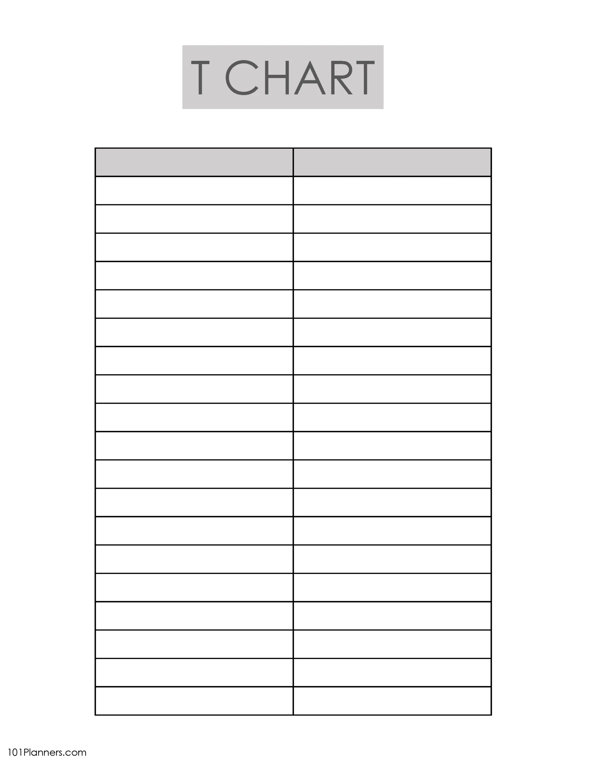 Blank T Chart Printable