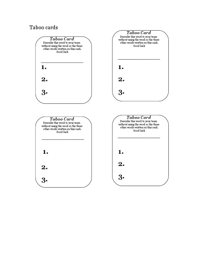 Taboo Card Template PDF Career amp Growth Language Arts 