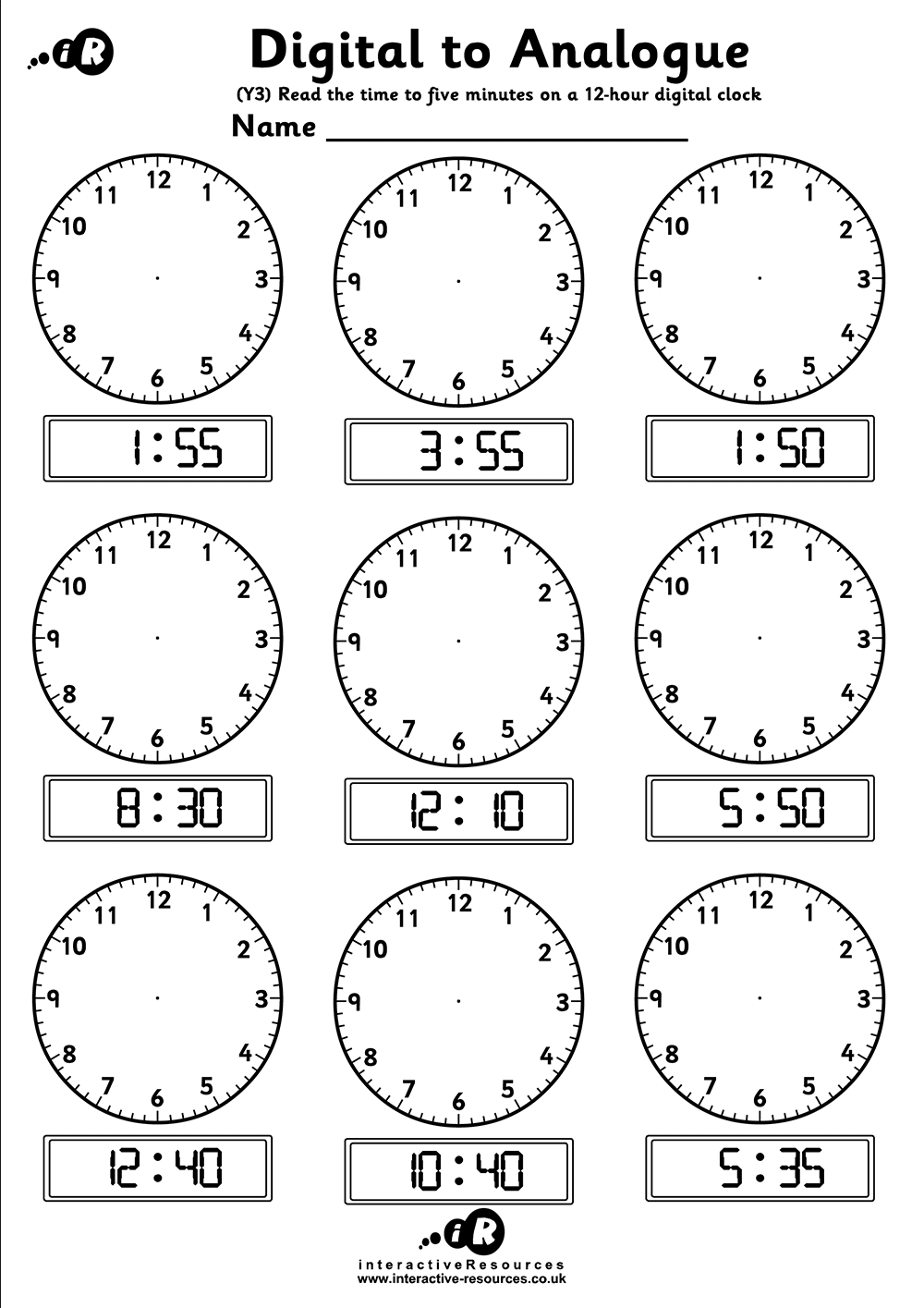 Blank Telling Time Worksheets Printable
