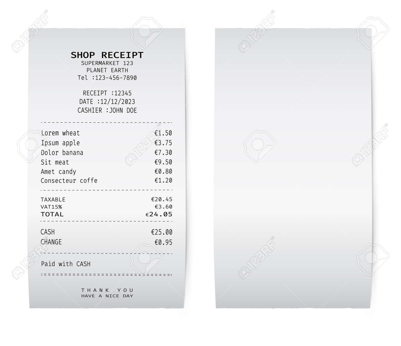 Template Of A White Paper Receipt Blank Check From A Shop 