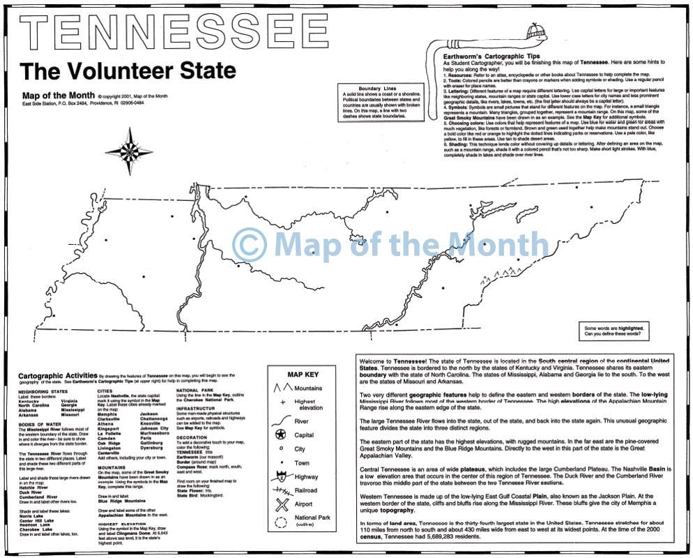 Blank Printable Map Of Tennessee