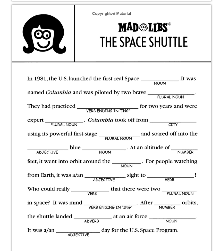Short Printable Blank Mad Libs