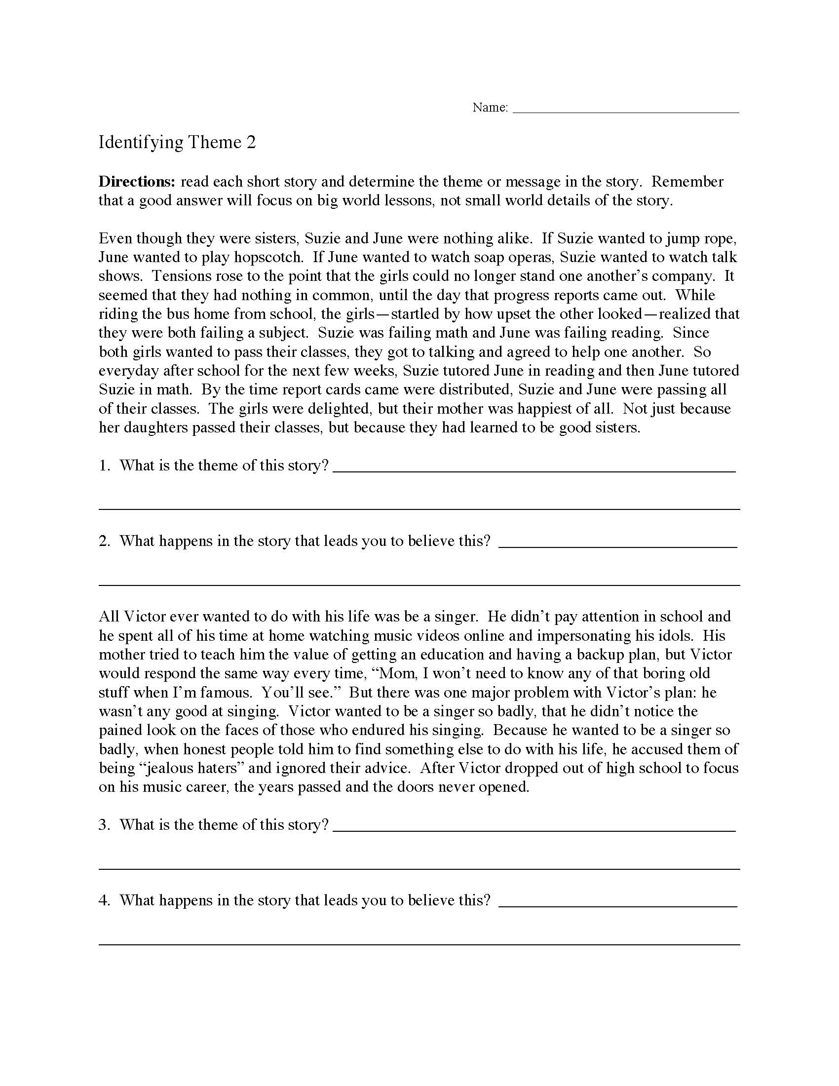 Theme Worksheets Ereading Worksheets