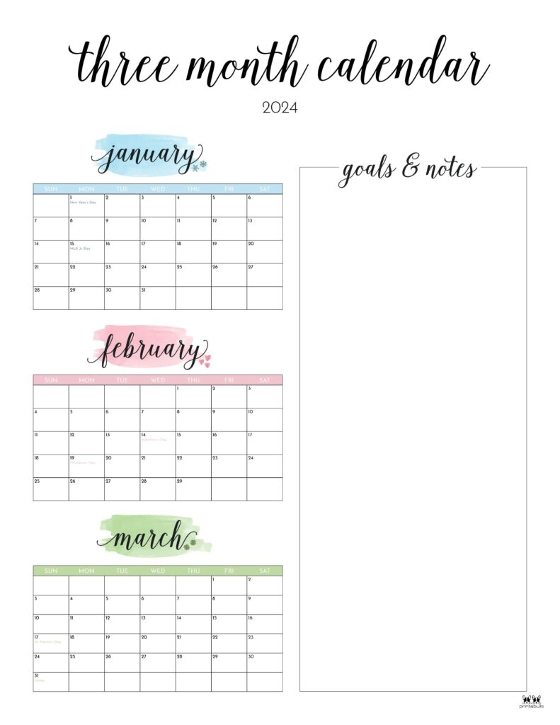 Blank Three Month Printable