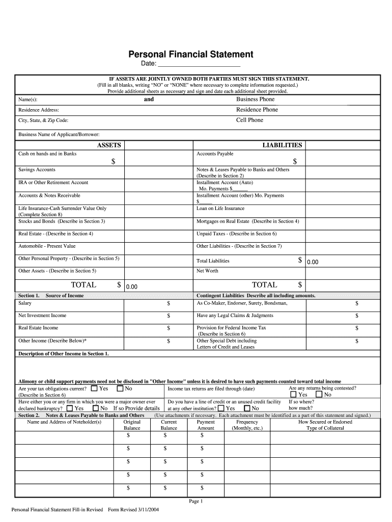 Blank Printable Financial Statement