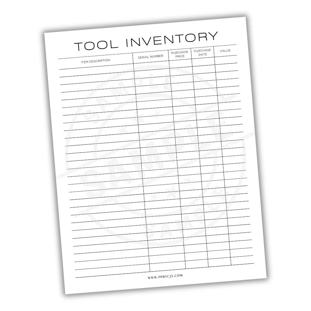 Tool Inventory Printable PDF Template For Workshop amp Home 
