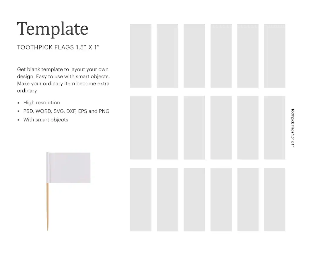 Toothpick Flag 1 5 x1 Template Food Topper Label Template Blank 
