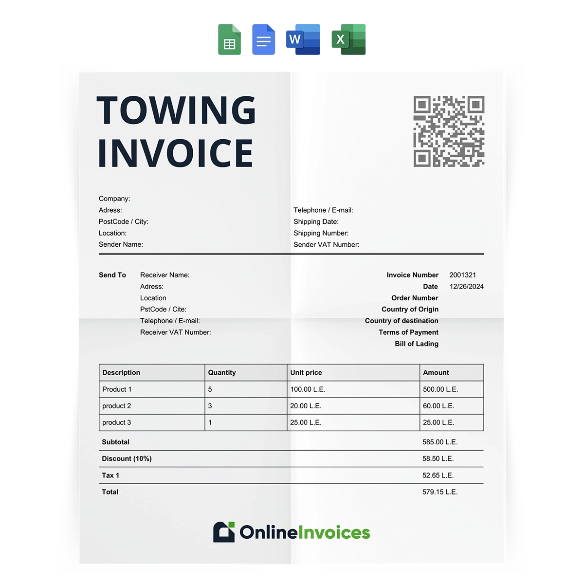 Free Printable Blank Towing Invoice