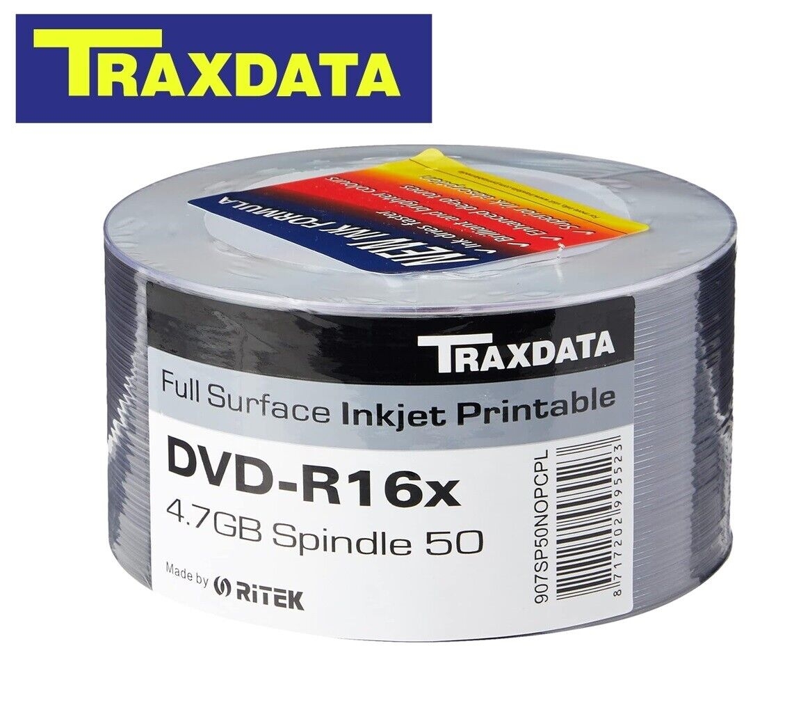 Traxdata Printable DVD R 16x Discs 4 7 GB 120 Mins Ritek Blank DVD Lot UK STOCK
