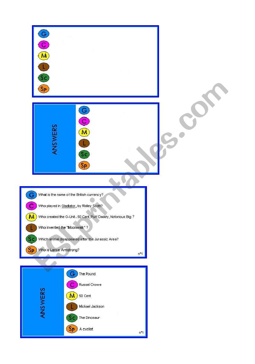 Printable Blank Trivial Pursuet Cards