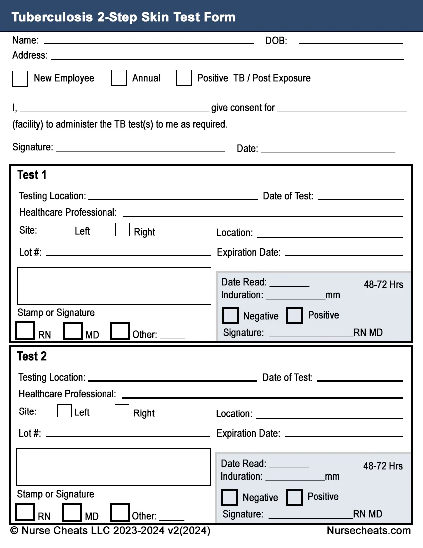 Two 2 Step Tuberculosis Test Blank amp Printable 