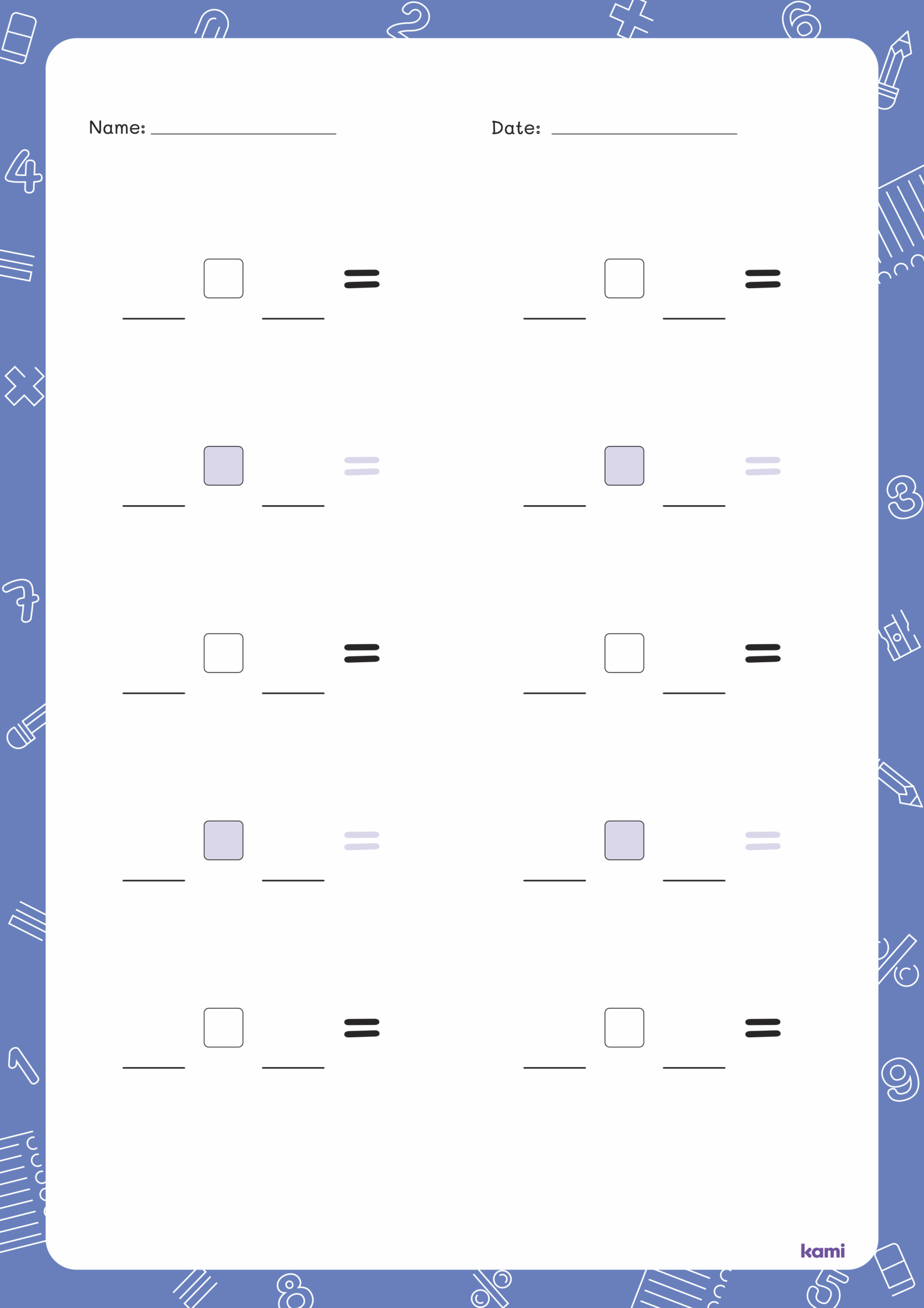 Two Column Blank Math Worksheet Blue For Teachers Perfect For 