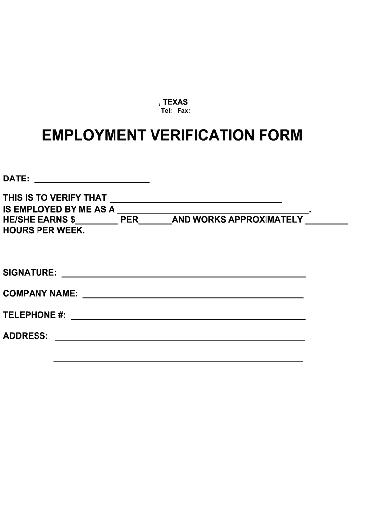 Printable Blank Employment Verification Form