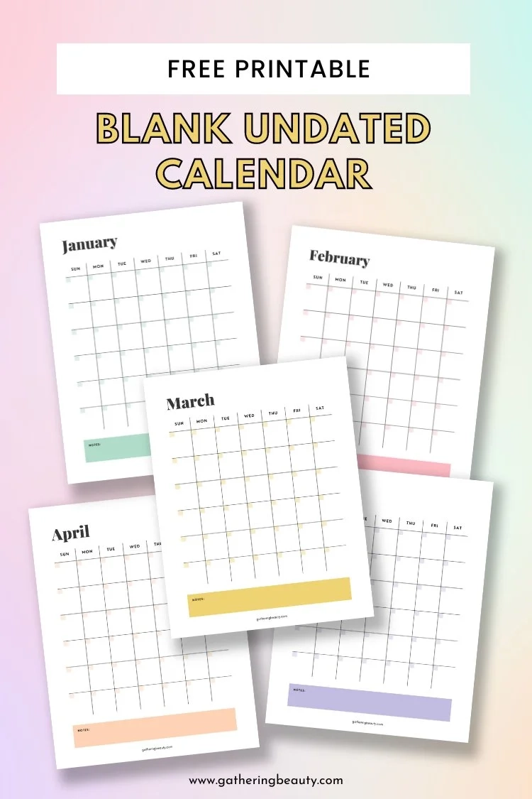 8x10 Free Printable Blank Calendar