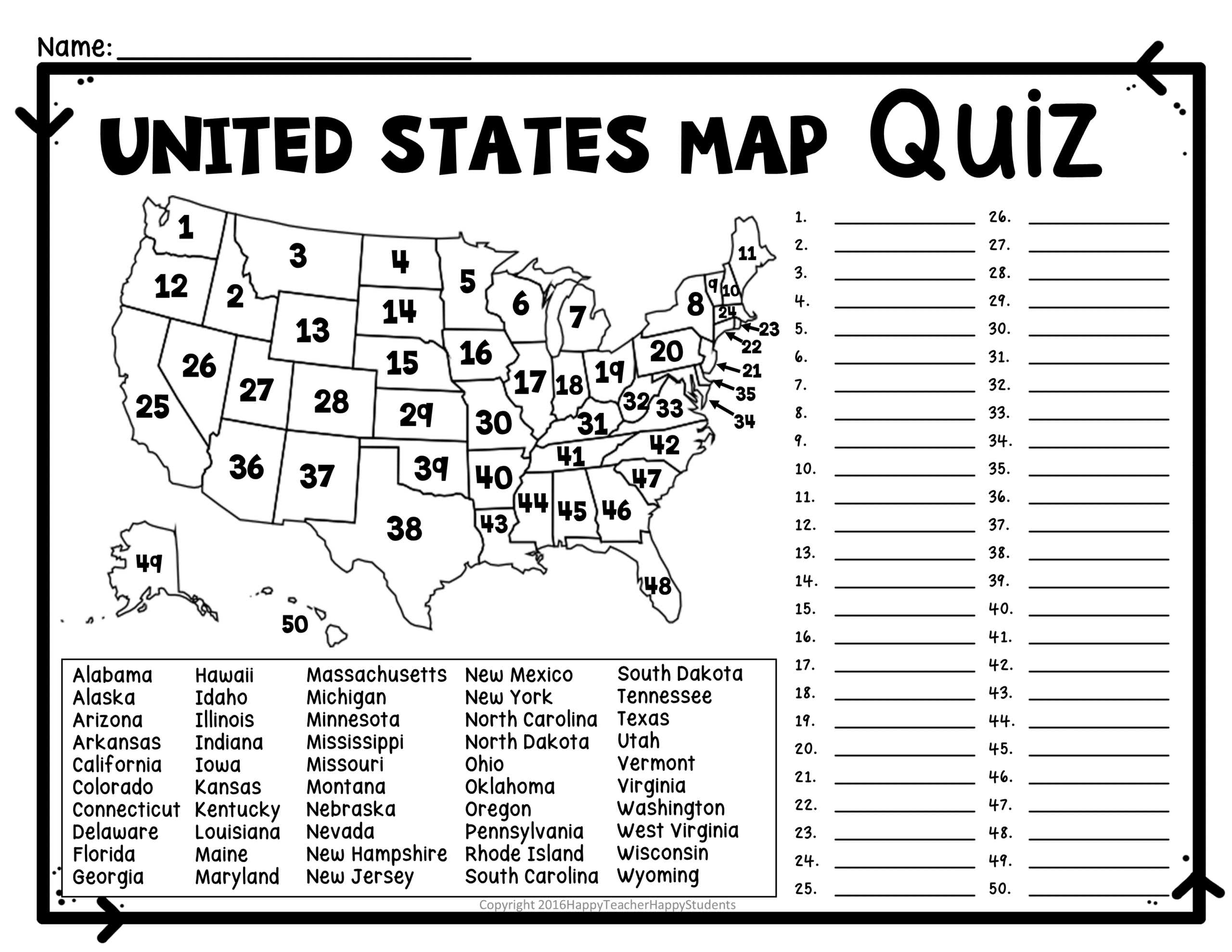 United States Map Quiz amp amp Worksheet USA Map Test W Practice 