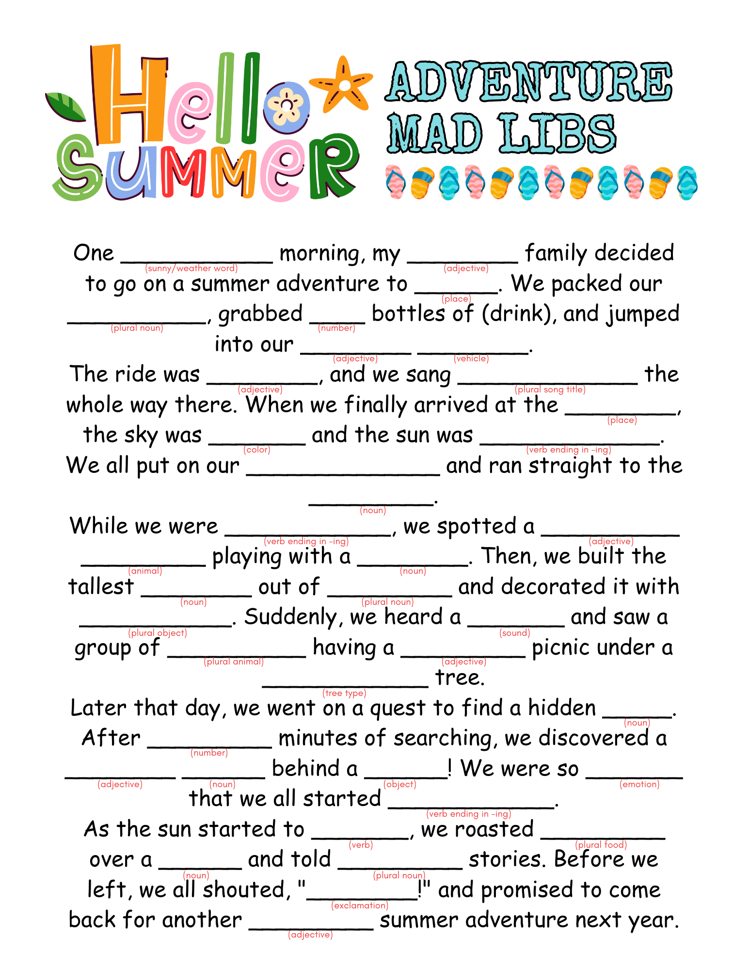Unleash Laughter With Printable Summer Mad Libs