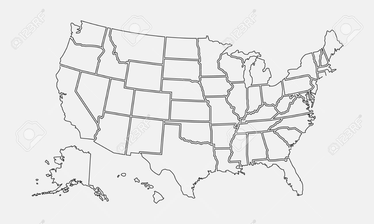 USA Map Outline United States Vector Blank Map US Line Map 