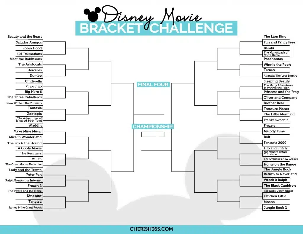 Use This Disney Movie Bracket To Plan Your Disney Movie Marathon 