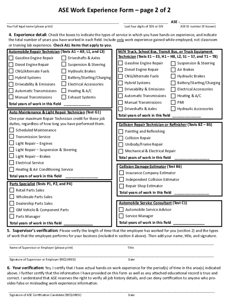 VA ASE Work Experience Requirement Form Fill Online Printable 