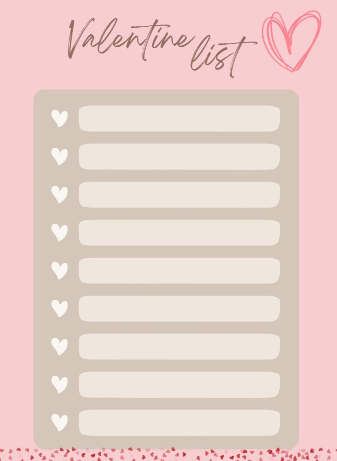 Valentine List Blank Printable Template Pdf Non editable 