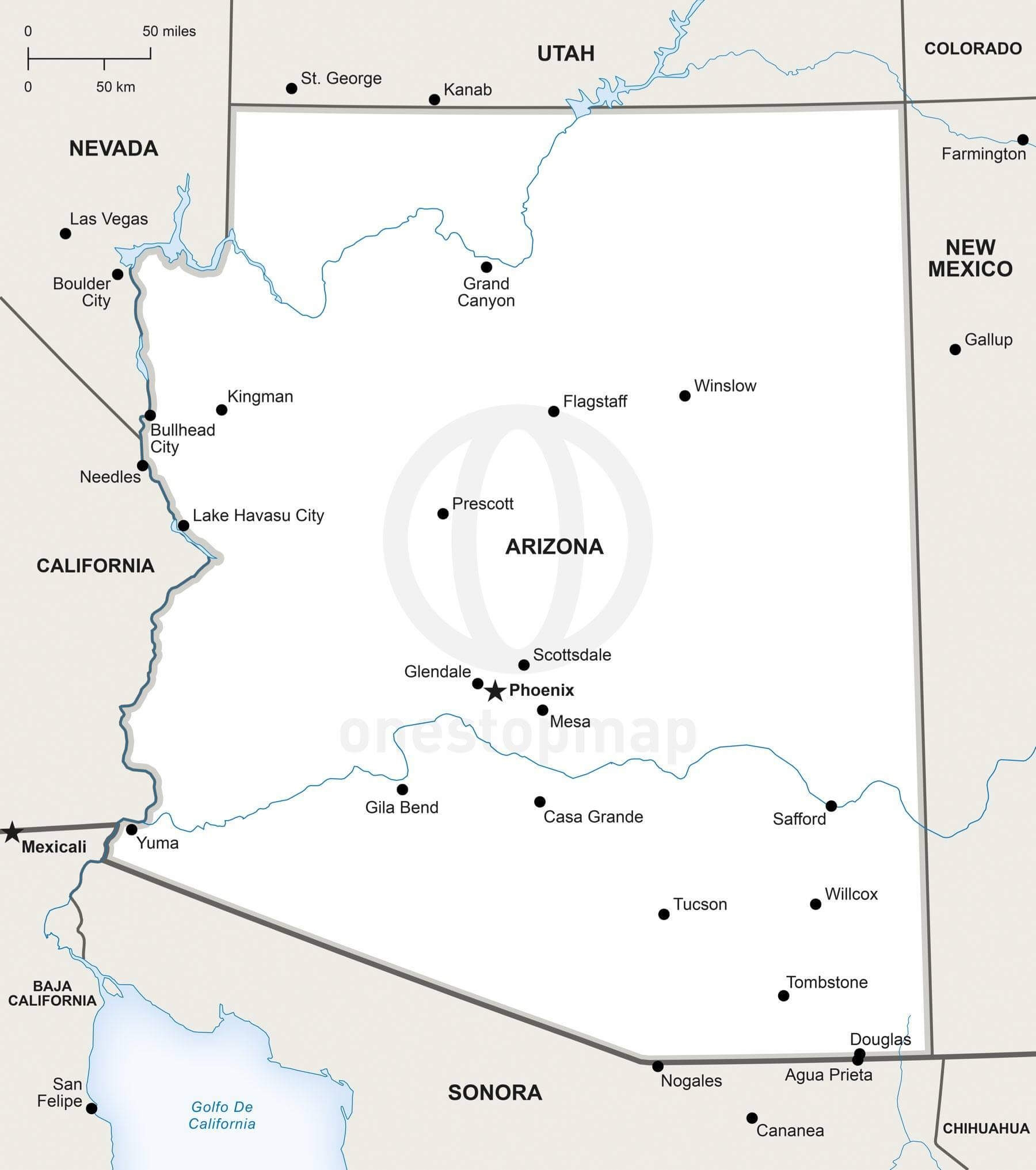 Printable Blank Arizona Map