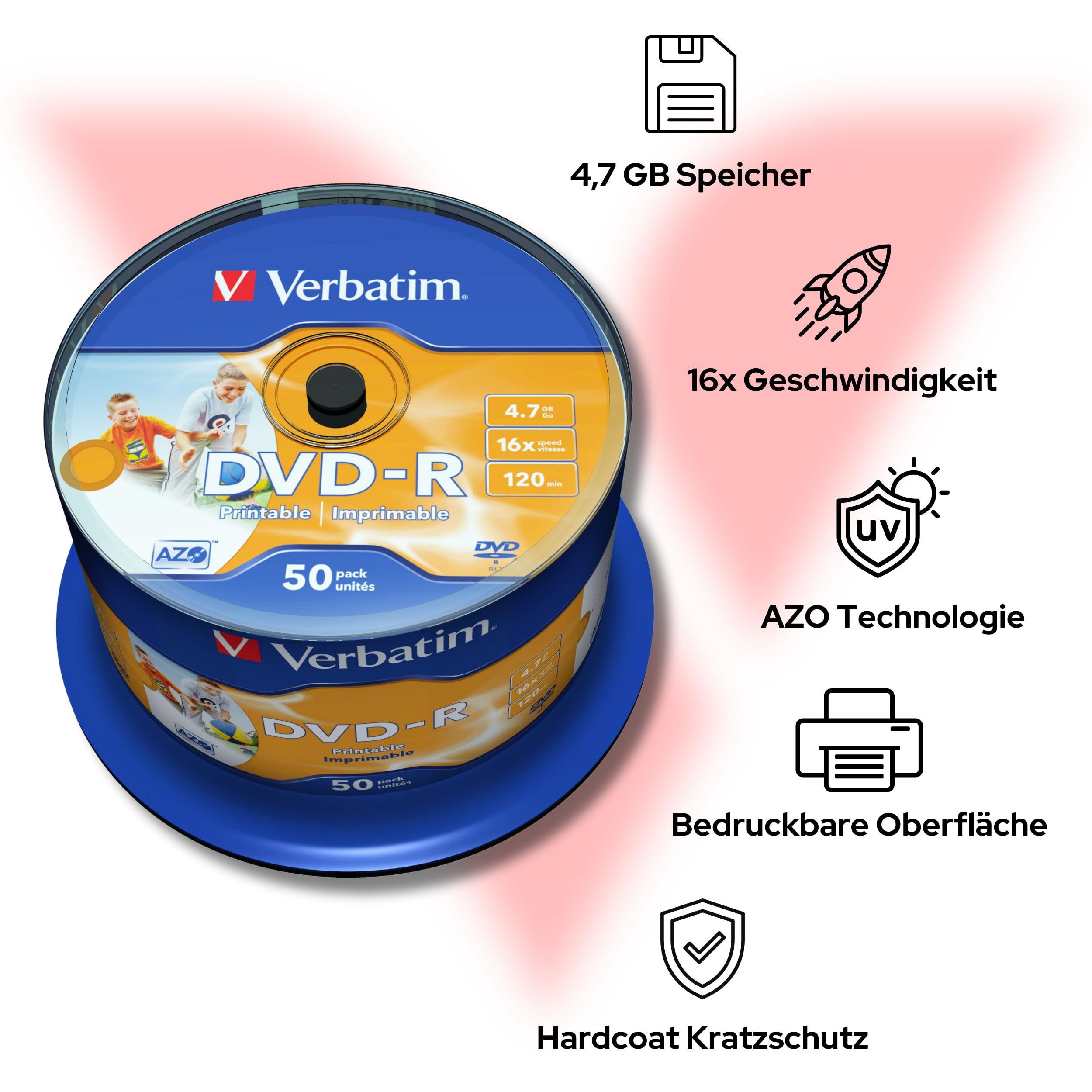 Verbatim 43533 DVD R 4 7GB 16x Printable 50 Pack Spindle Amazon 