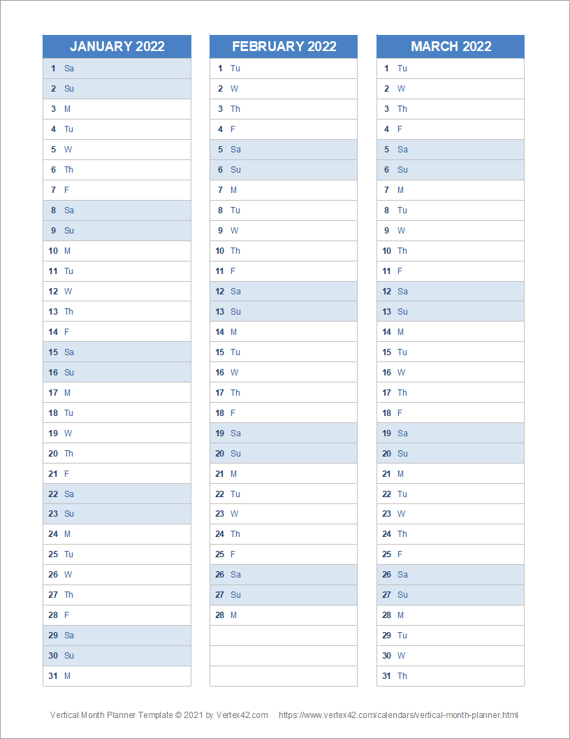 Free Printable Blank Calendar Vertical