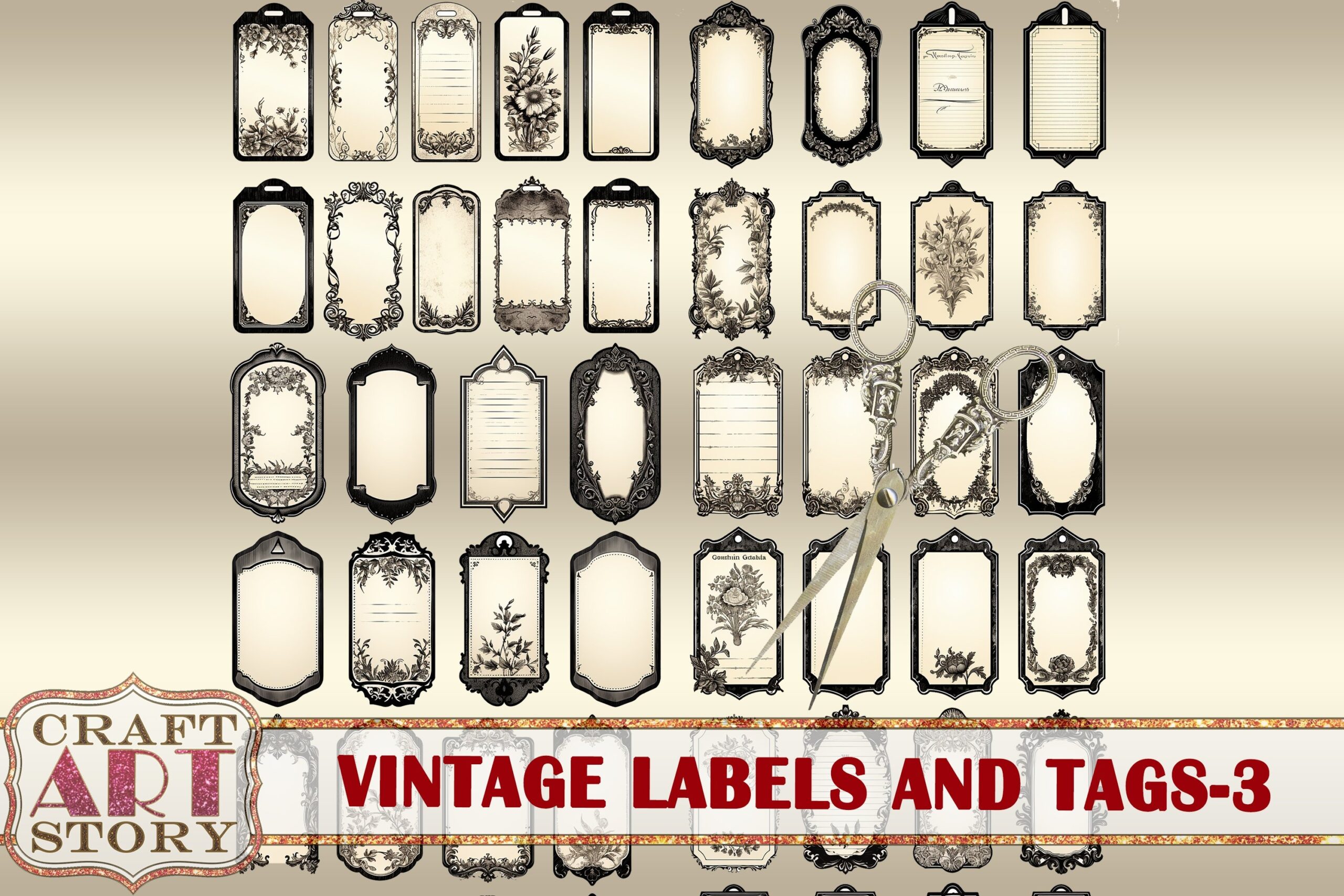 Vintage Labels Tags Blank Set 3 printable Ephemera Label
