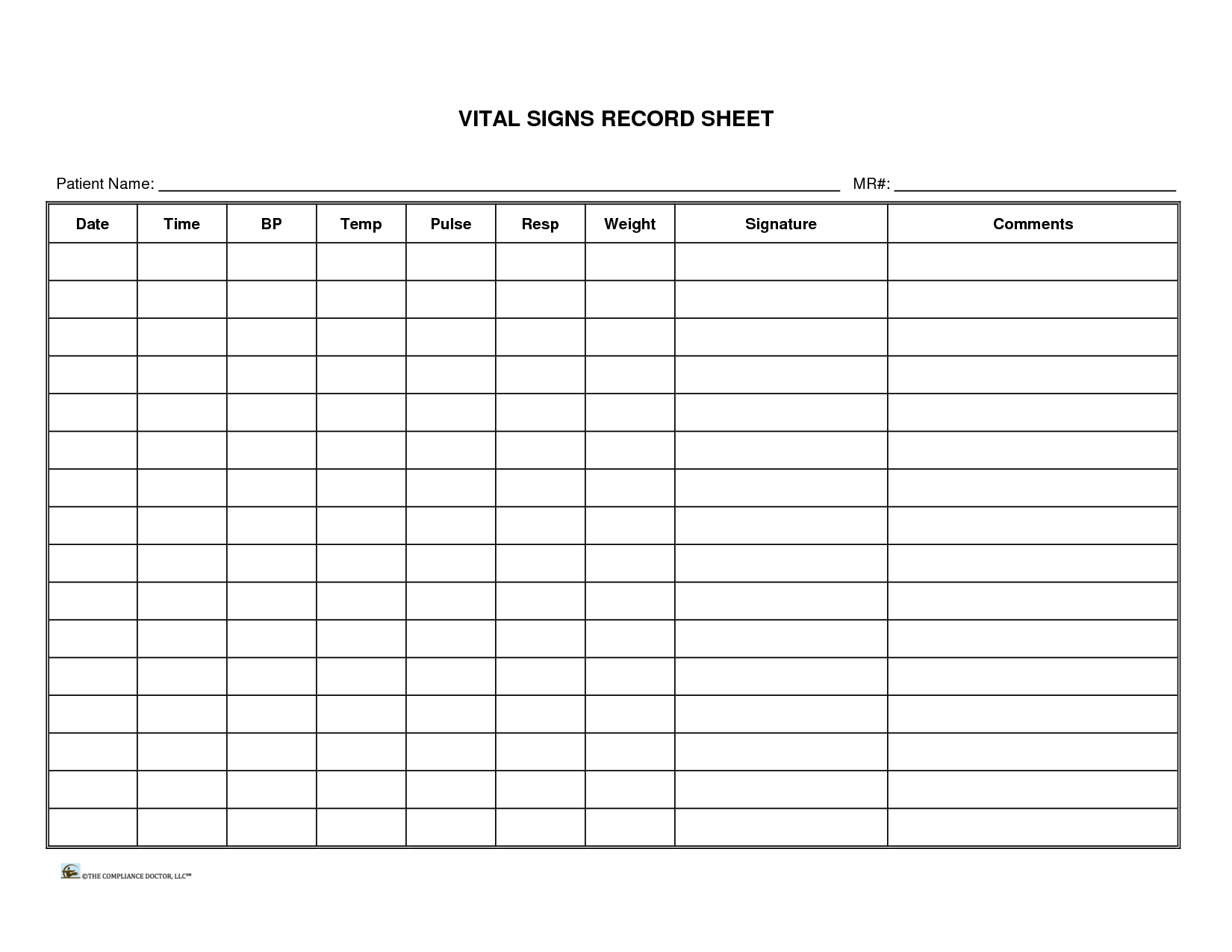 Printable Blank Vital Signs Chart