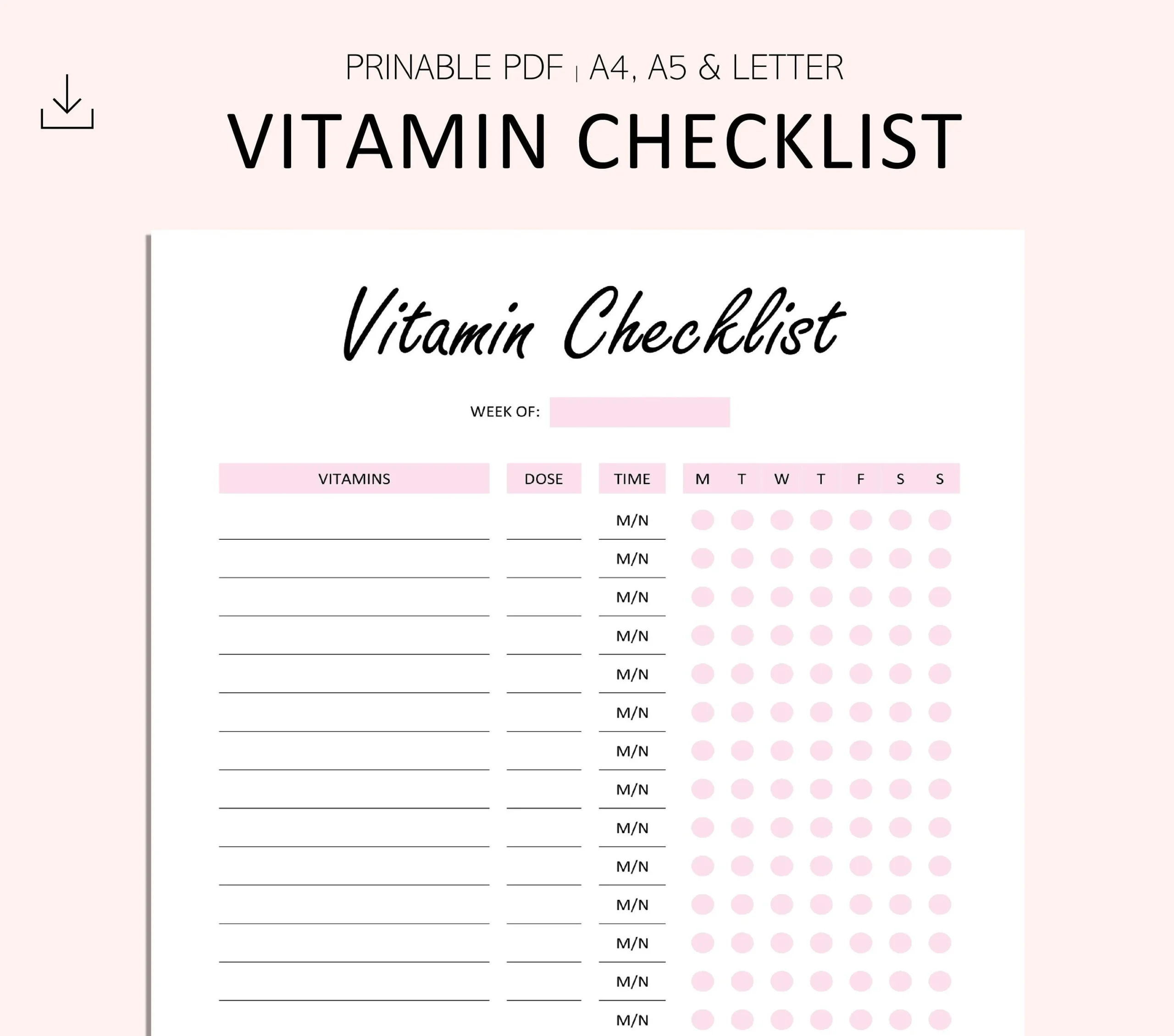 Free Printable Blank Vitamin Checklist