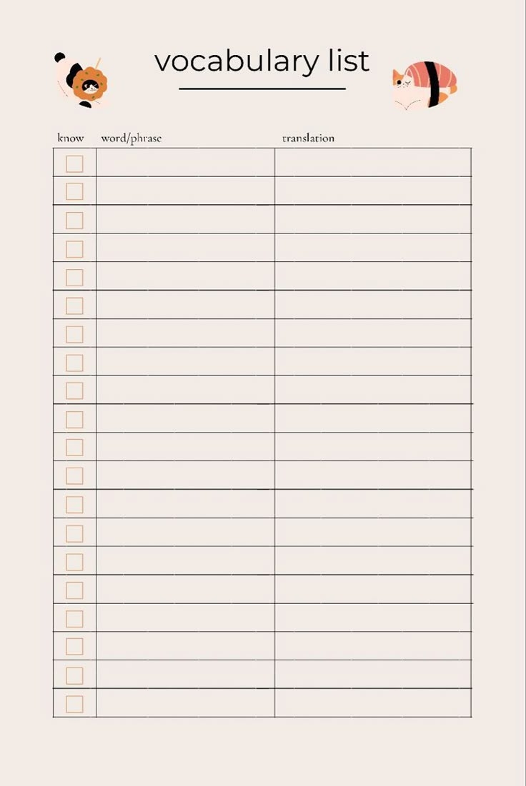 Printable Blank Vocabulary Worksheets