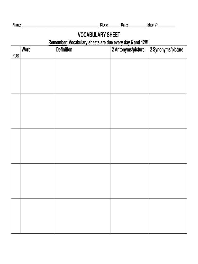 Free Printable Vocabulary Blank