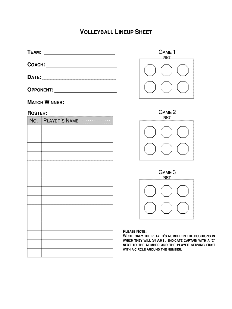 Volleyball Lineup Sheet Form Fill Online Printable Fillable 