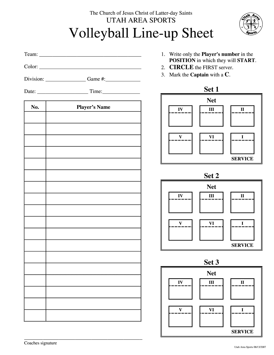 Volleyball Roster And Lineup Sheet Fill Online Printable 