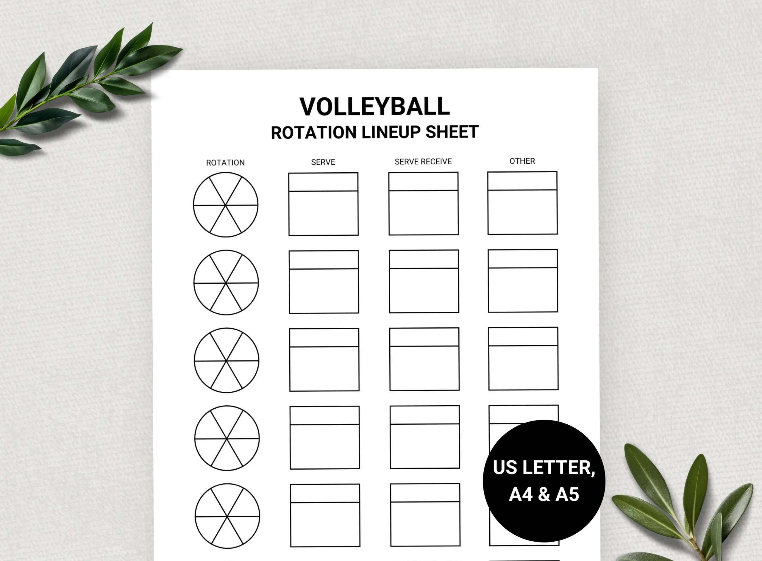 Volleyball Rotation Lineup Sheet Volleyball Coach Game Day 