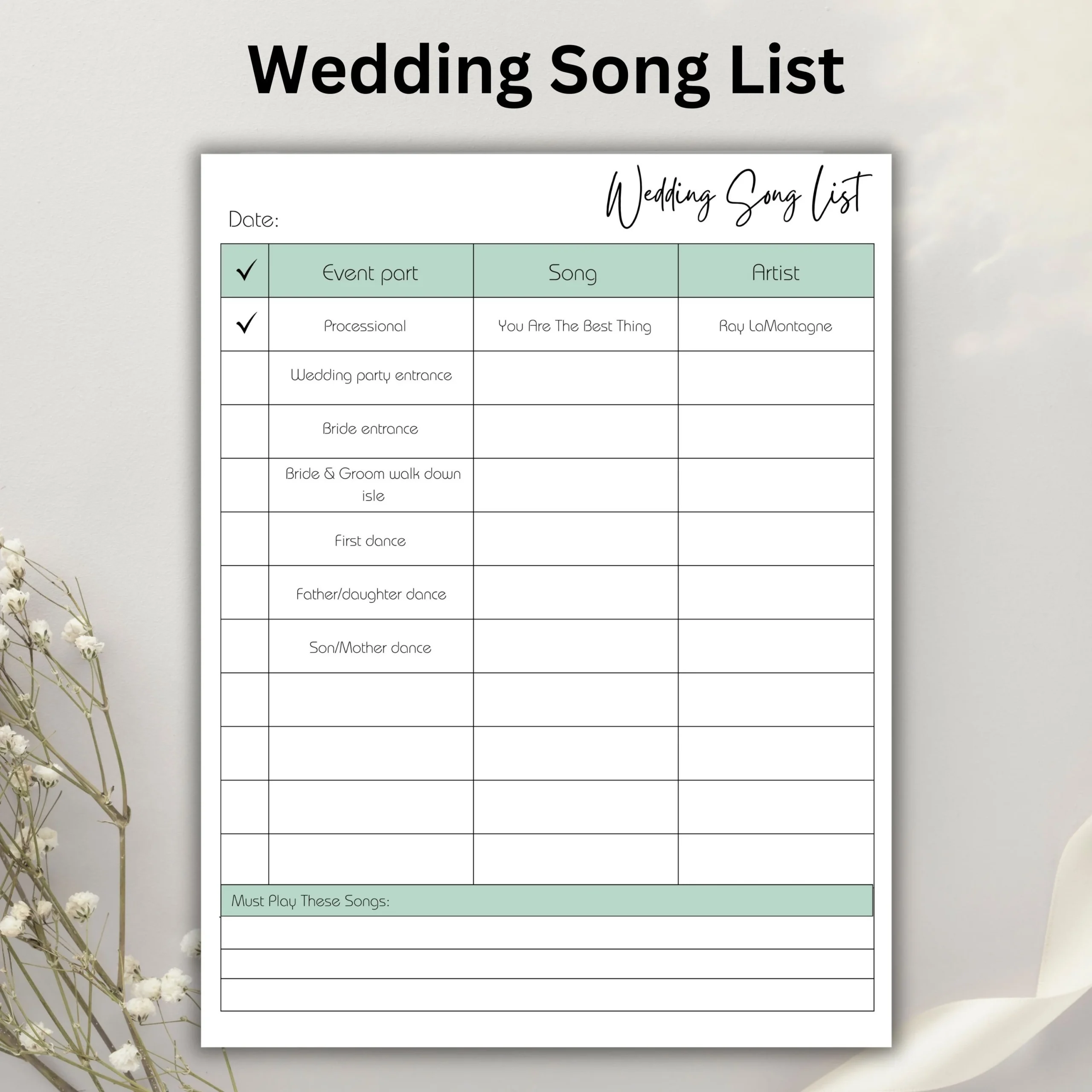 Wedding Song List Template Etsy