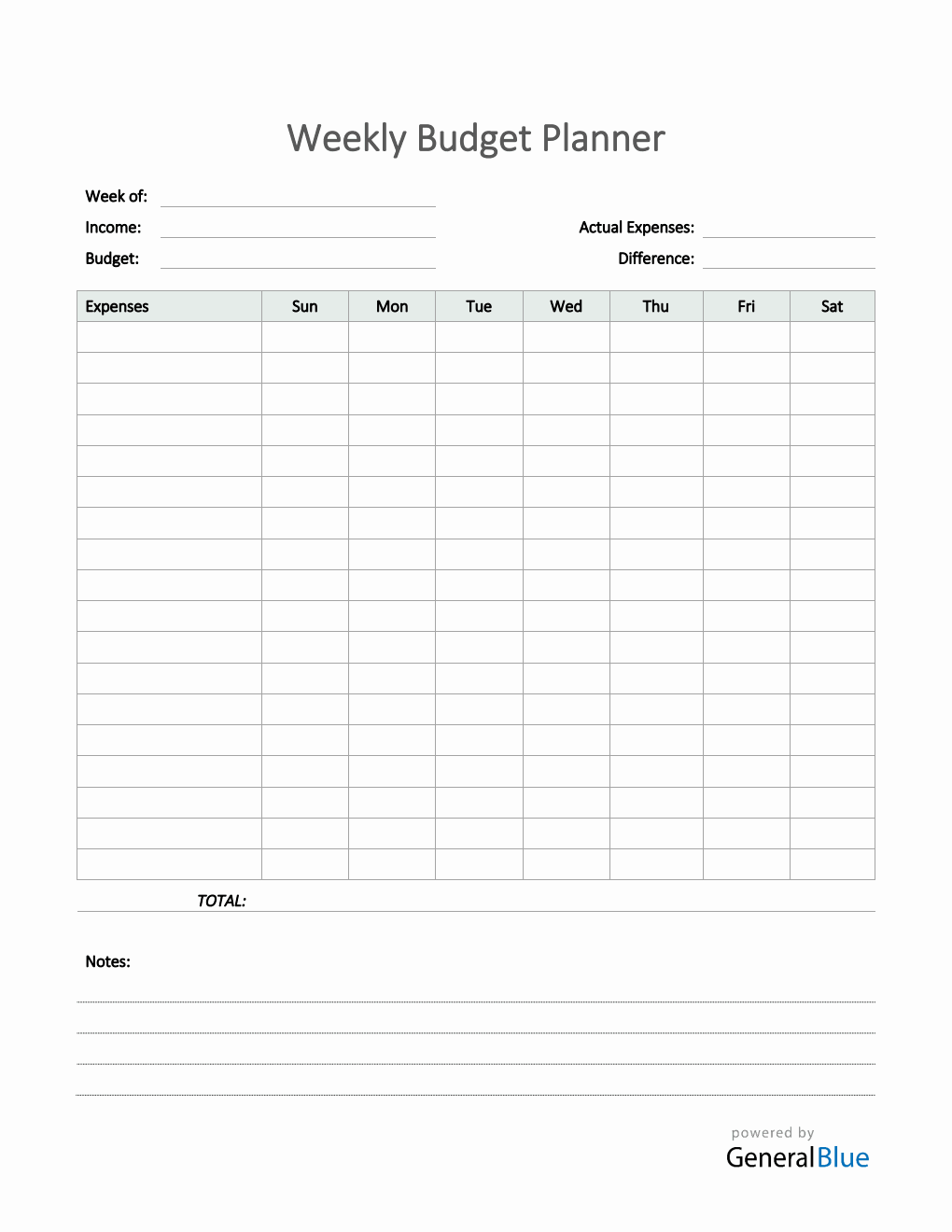 Printable Blank Weekly Budget Sheet