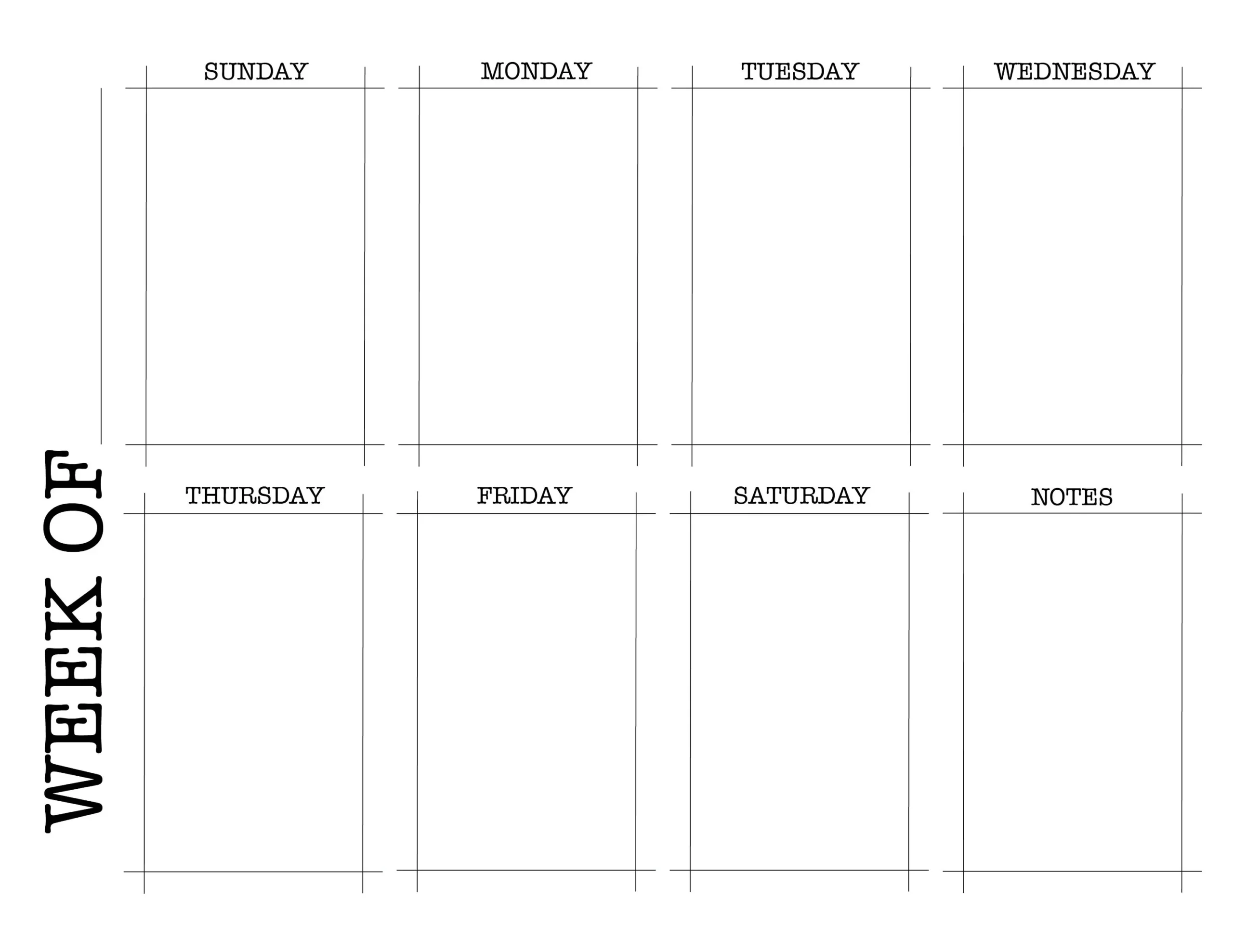 Weekly Calendar Printable Classic Black And White Etsy
