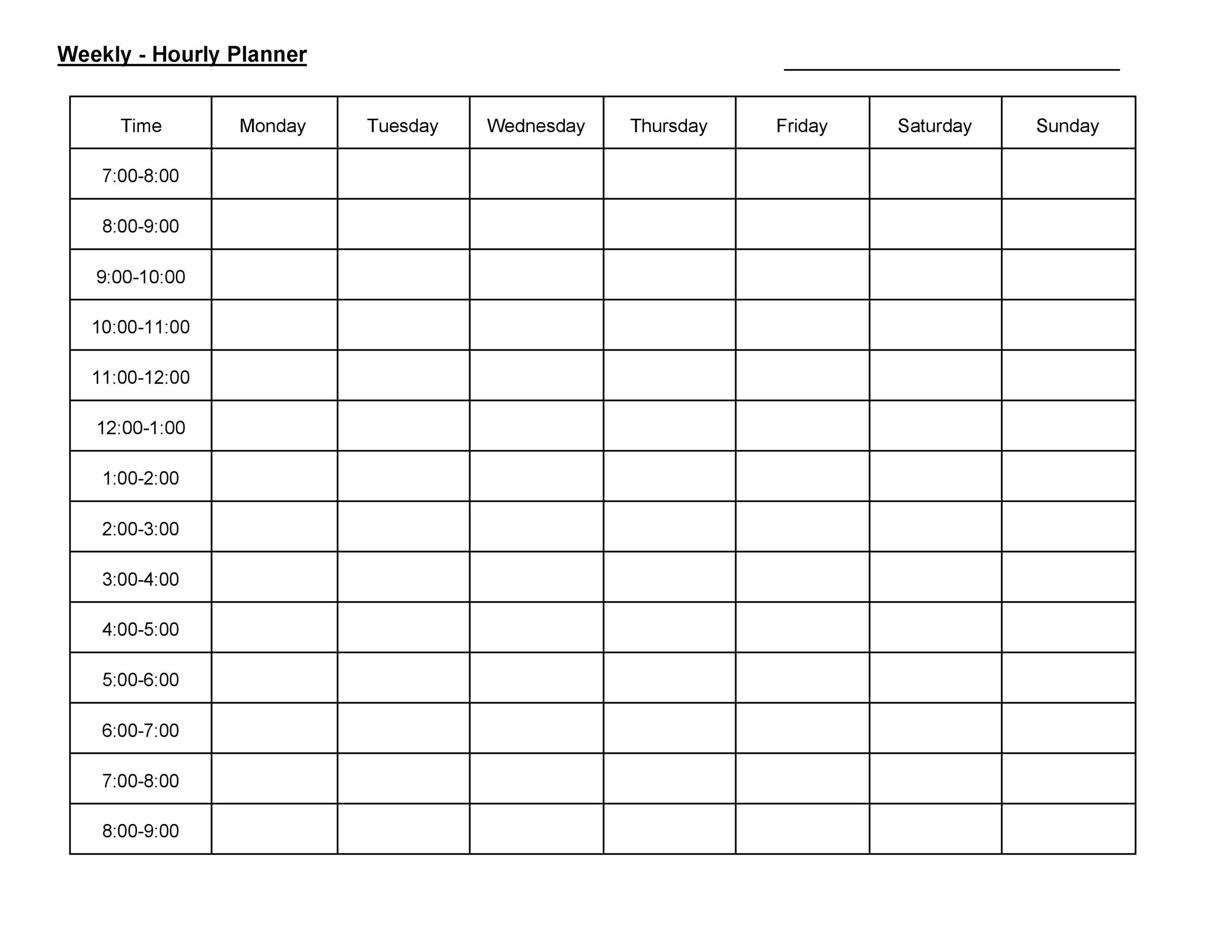 Weekly Hourly Planner Template