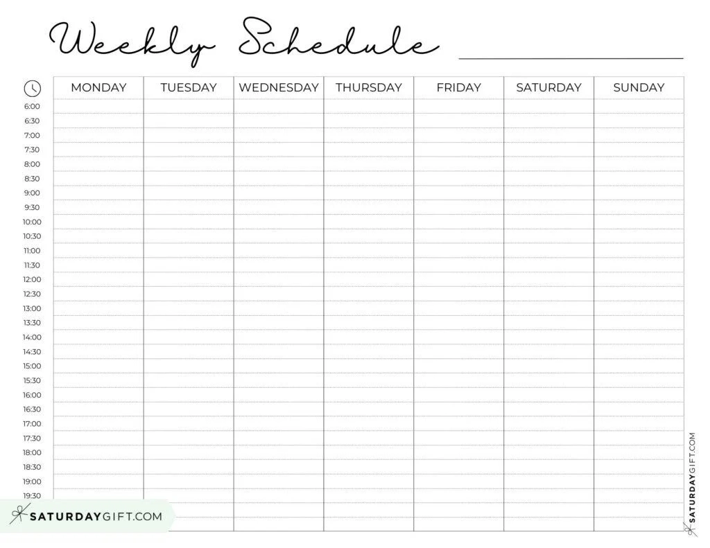 Weekly Blank Calendar Printable Chart