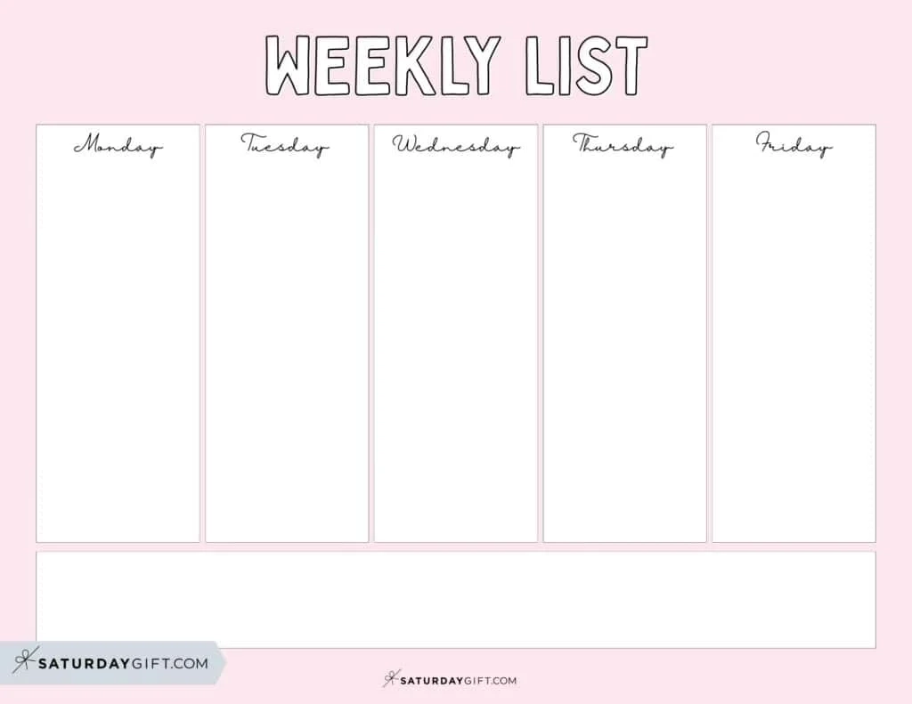 Printable Blank Weekly Calendar Monday-Sunday