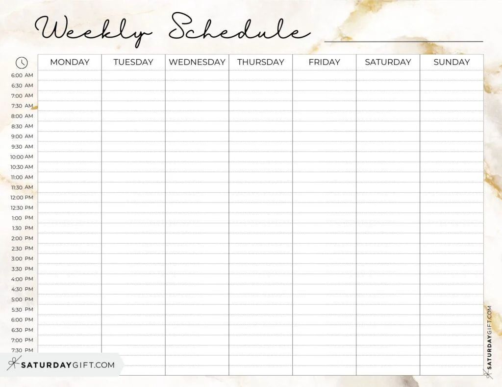 Printable Blank Week Chart