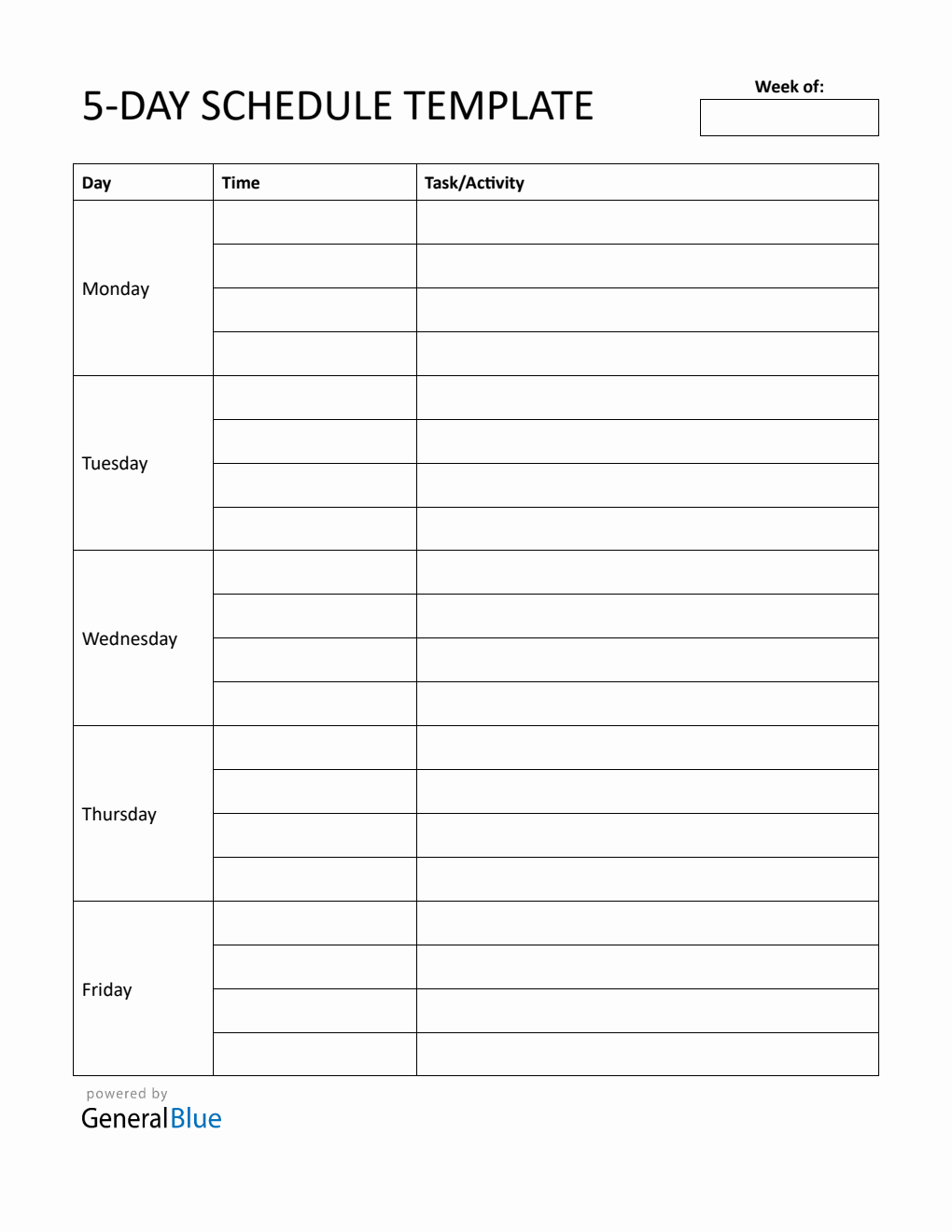 Printable Blank Weekly Schedule Template