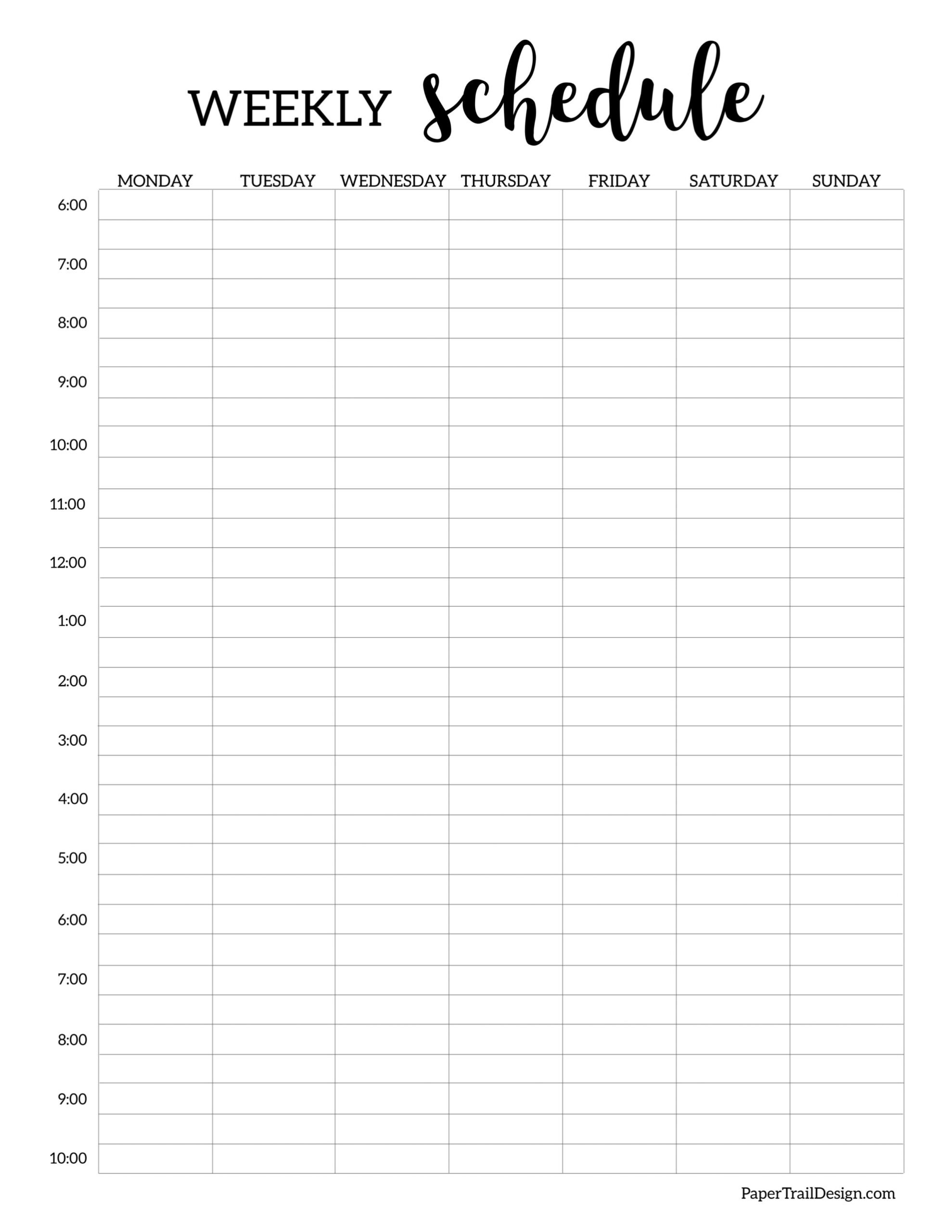 Weekly Schedule Template Paper Trail Design